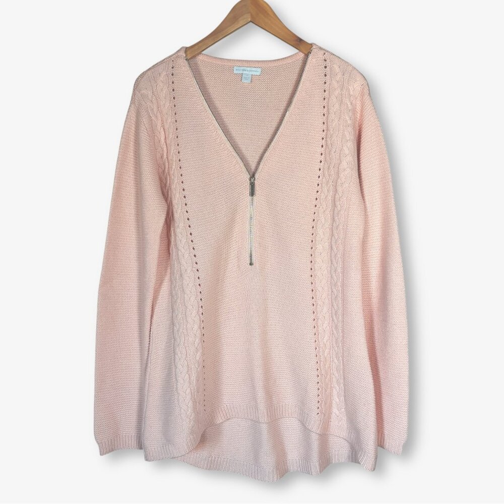 New York & Company Half Zip Light Pink Sweater Womens Medium Preppy Normcore